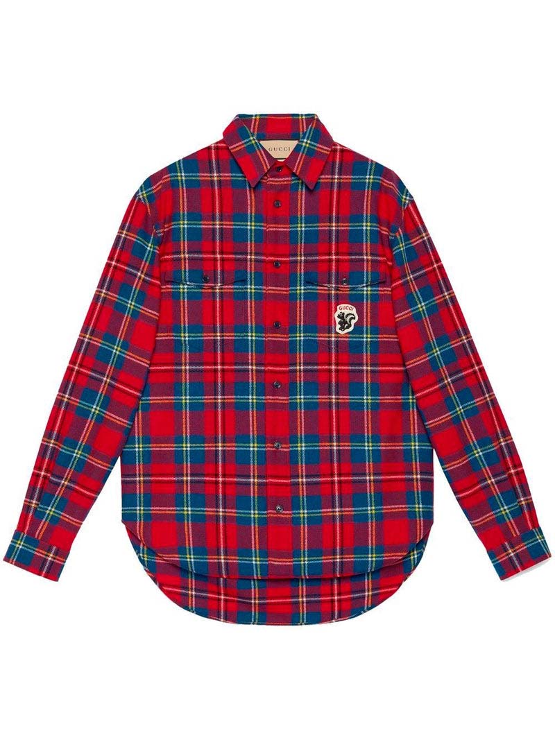 Košeľa Gucci Tartan Skunk-Patch Shirt Red Červená | 720960 ZAK7U 6499, 0