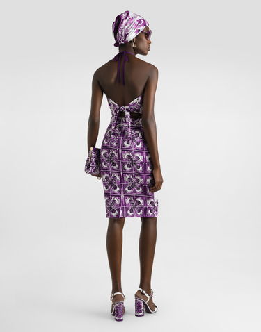 Sukňa Dolce & Gabbana Dolce & Gabbana Majolica Print Silk Fitted Skirt Fialová | F4C2CTHPABWIP3TN, 2