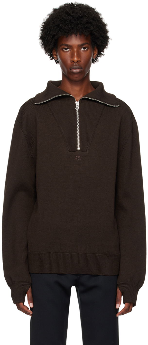 Sveter Courrèges Wool Quarter-Zip Sweater Hnedá | 324MPU171FI0036, 0