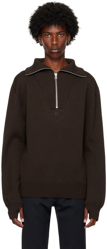 Sveter Courrèges Wool Quarter-Zip Sweater Hnedá | 324MPU171FI0036, 0