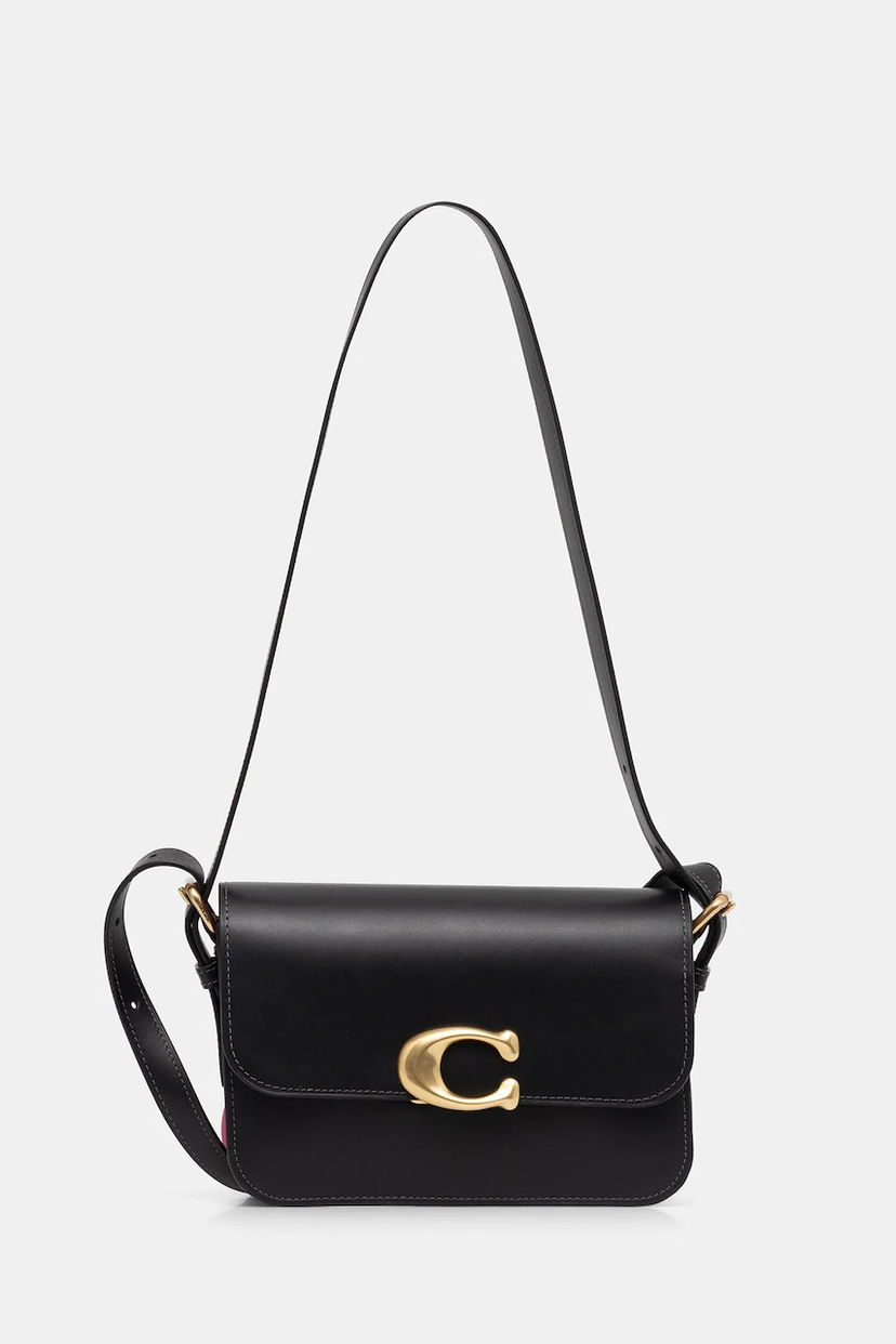 Taška cez rameno Coach Leather Flap Shoulder Bag with C-Lock Čierna | CAM17