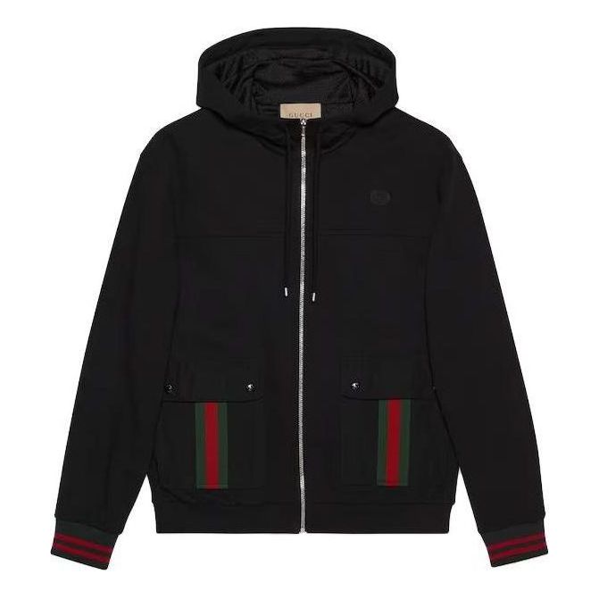 Mikina Gucci Jersey Hooded Jacket With Web Čierna | 752187-XJFQV-1043