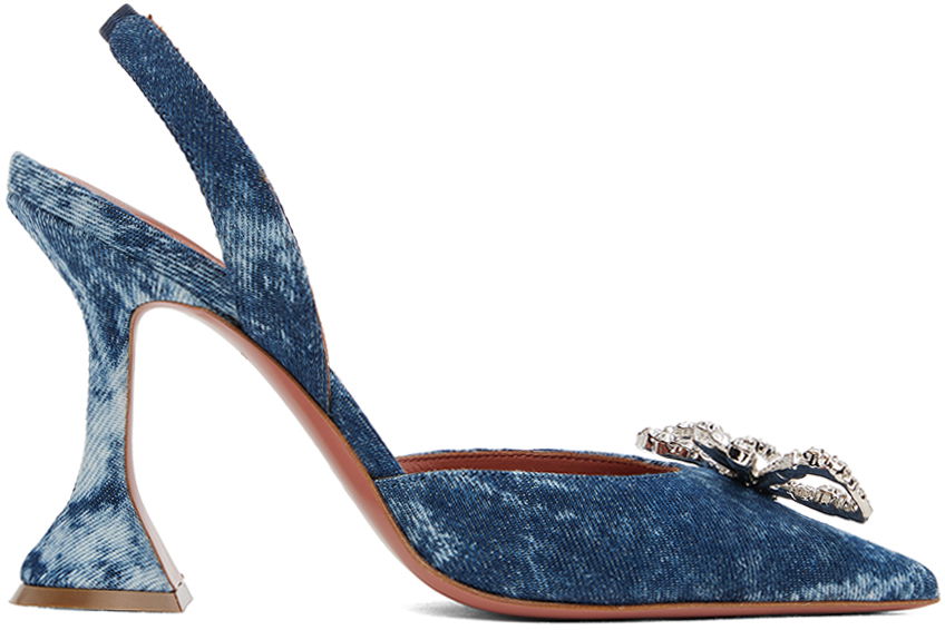 Tenisky a topánky Amina Muaddi Denim Slingback Heels with Crystal Embellishment Modrá | ROSIE SLING CL DENIM ACID, 0
