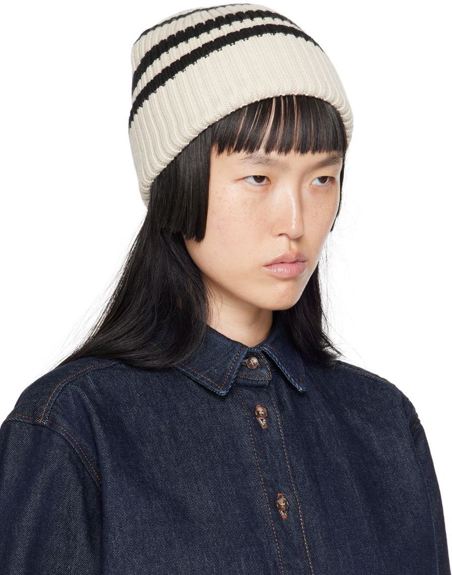 Kulicha TOTEME TOTEME Striped Rib Knit Beanie Béžová | 234-WSAHT186-YA0008, 1