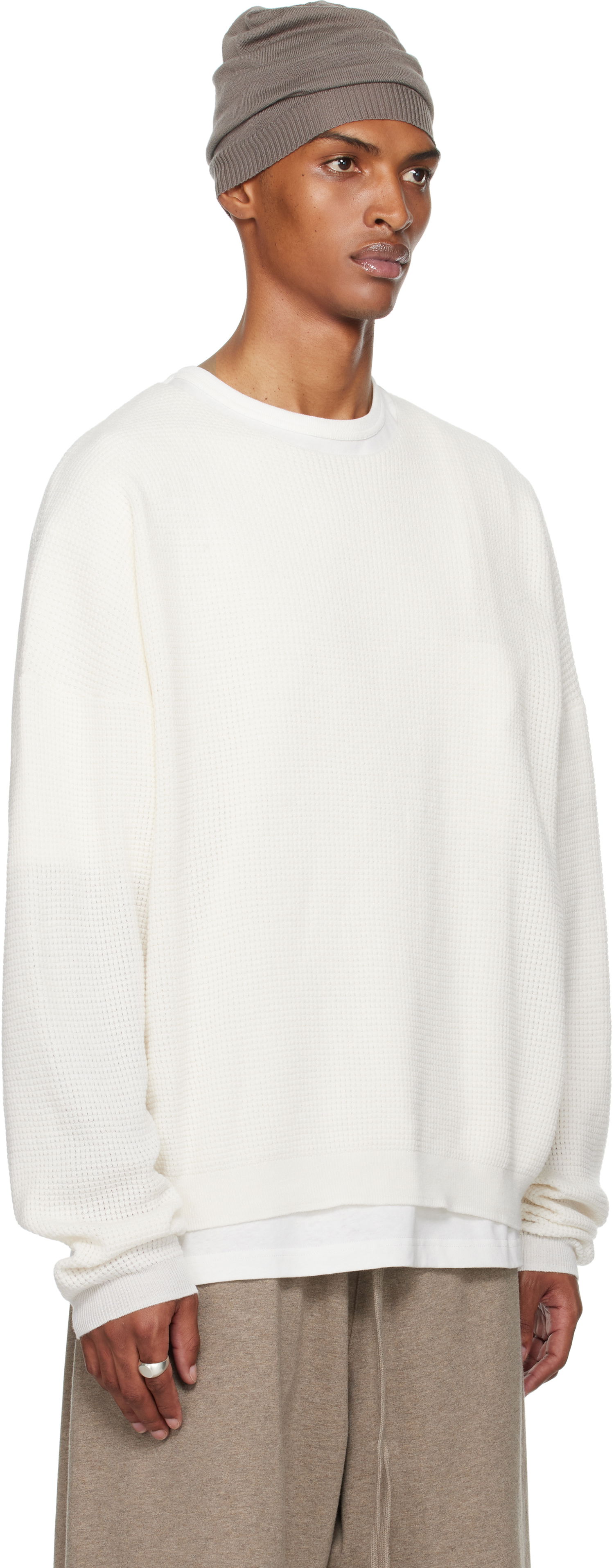 Mikina Fear of God Fear of God ESSENTIALS Waffle Long Sleeve Crewneck Sweatshirt Biela | 192SP256164F, 1