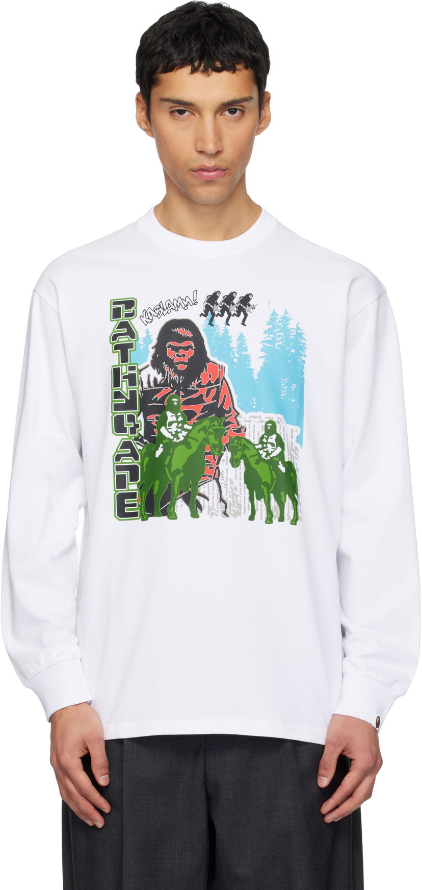 Tričko BAPE Ape Graphic Relaxed Fit LS T-shirt Biela | 001LTL801309M