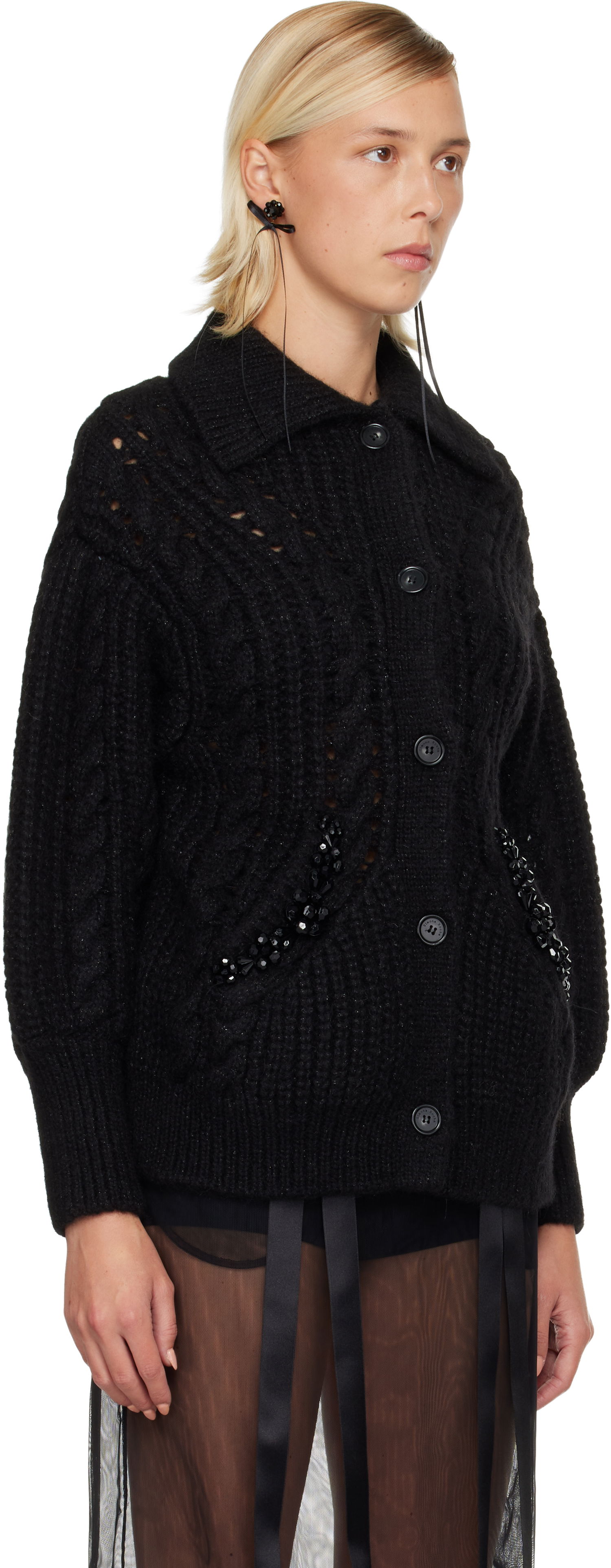Sveter Simone Rocha Simone Rocha Sculpted Chunky Knit Cardigan Čierna | MZMK1B 0665, 1