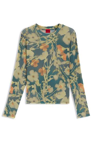 Tričko BOSS Floral Print Stretch-Mesh Top Rôznofarebný | 50542422