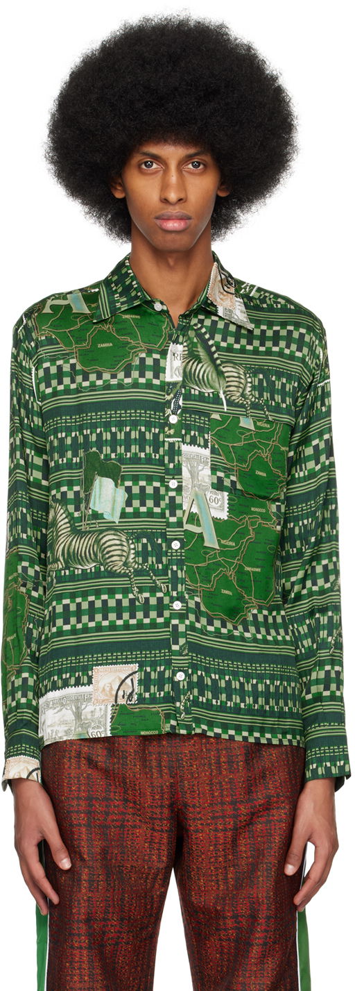 Košeľa Ahluwalia Map Print Long Sleeve Shirt Zelené | M-AHLU-TO011-SS23-FA99-GR, 0
