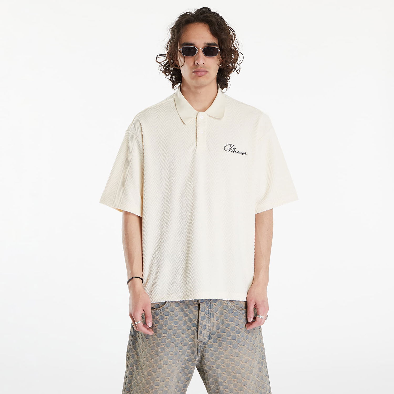 Polo tričko Pleasures Zen Terry Boxy Polo Off White Biela | P24SU037 WHITE, 0