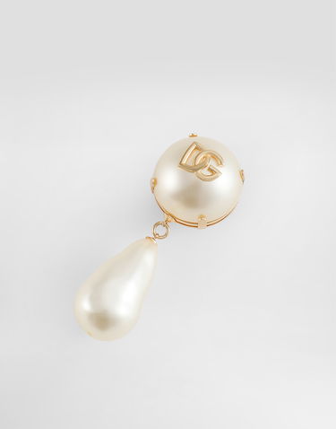 Náušnice Dolce & Gabbana Teardrop Pearl Earrings with Logo Metalická | WER2E3W1111W0111, 1