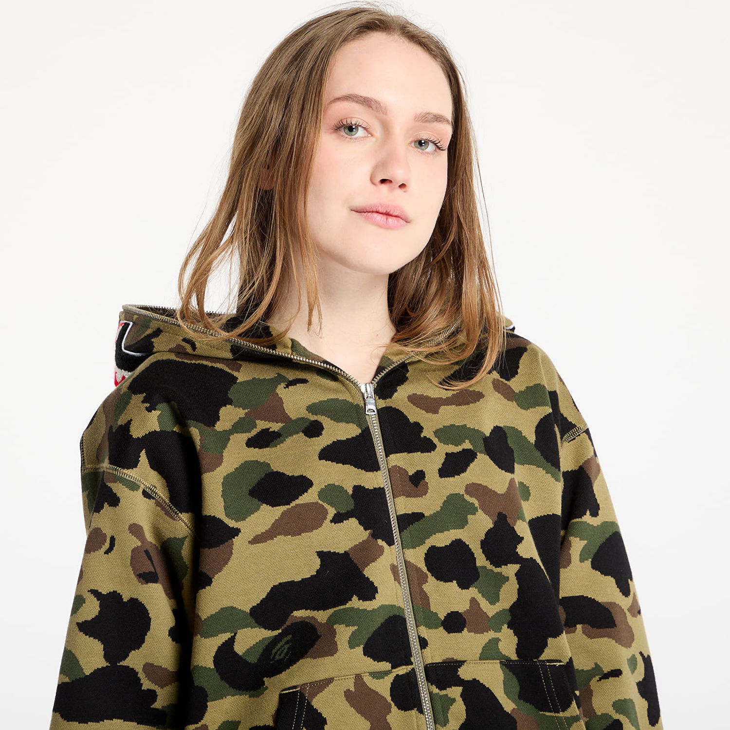 Mikina BAPE A BATHING APE 1st Camo Jacquard Shark Relaxed Fit Full Zip Hoodie Zelené | 001ZPL301304MGRN, 1