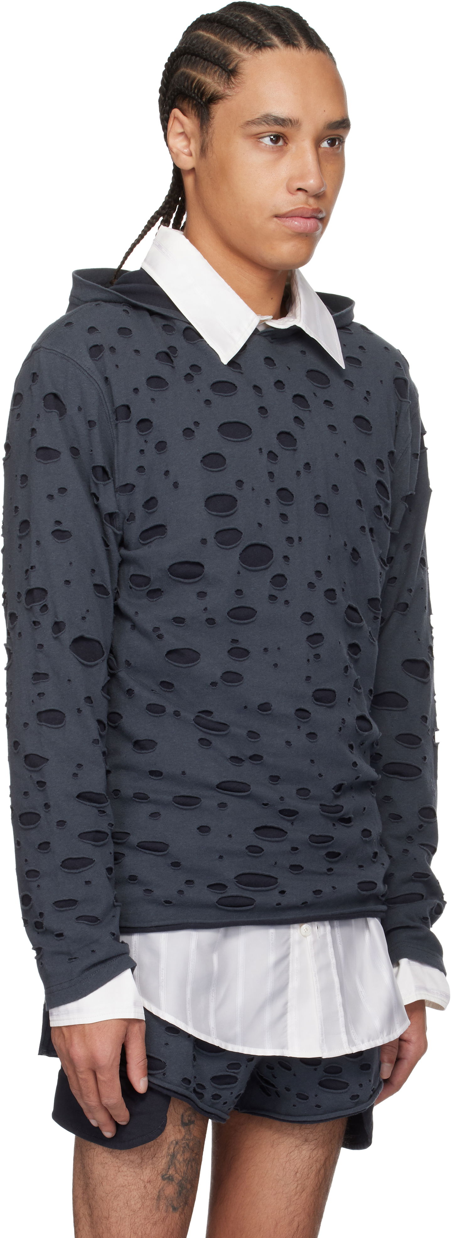 Mikina Acne Studios Acne Studios Layered Knitted Hoodie Navy | BL0407-, 1