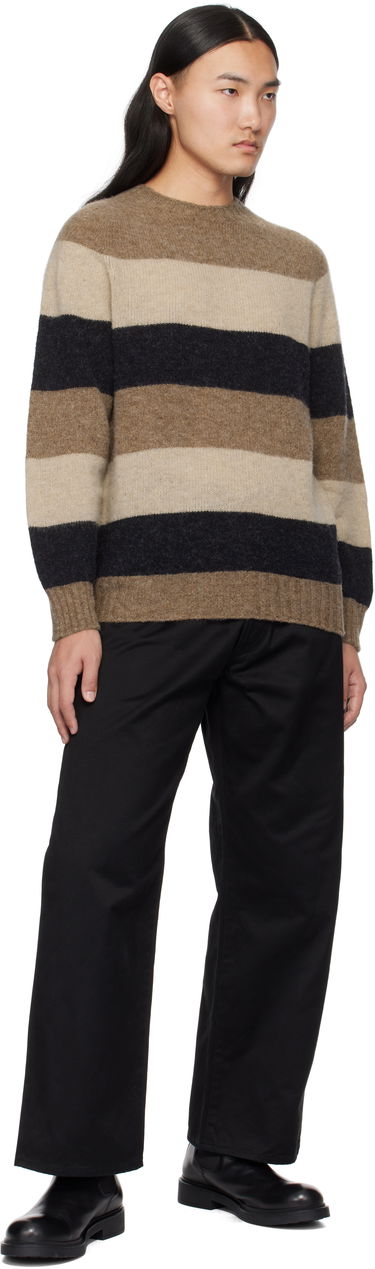 Sveter BEAMS BEAMS PLUS Crew Stripe Shaggy Sweater Hnedá | 38150197319, 3