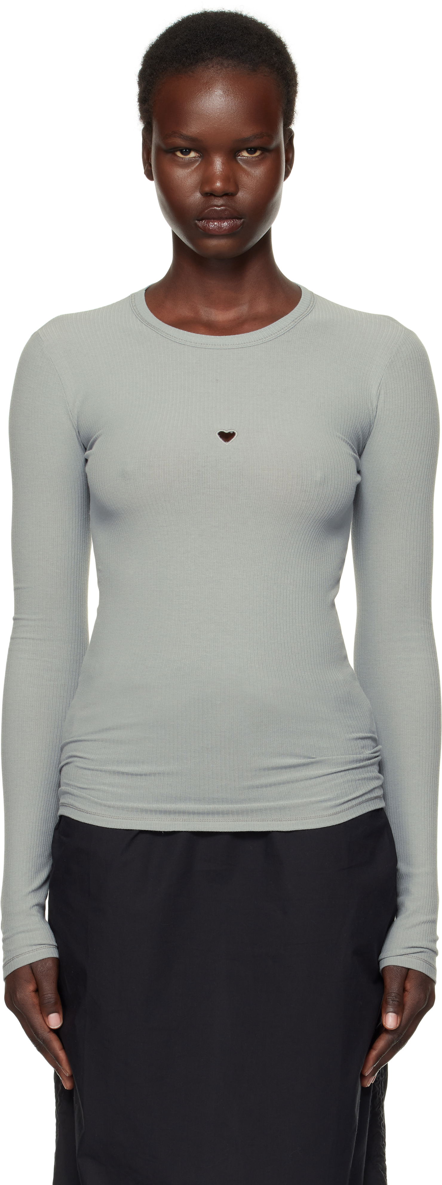 Sveter Baserange Baserange Heart Cutout Long Sleeve T-Shirt Šedá | TOHLS-RB-SP25, 0