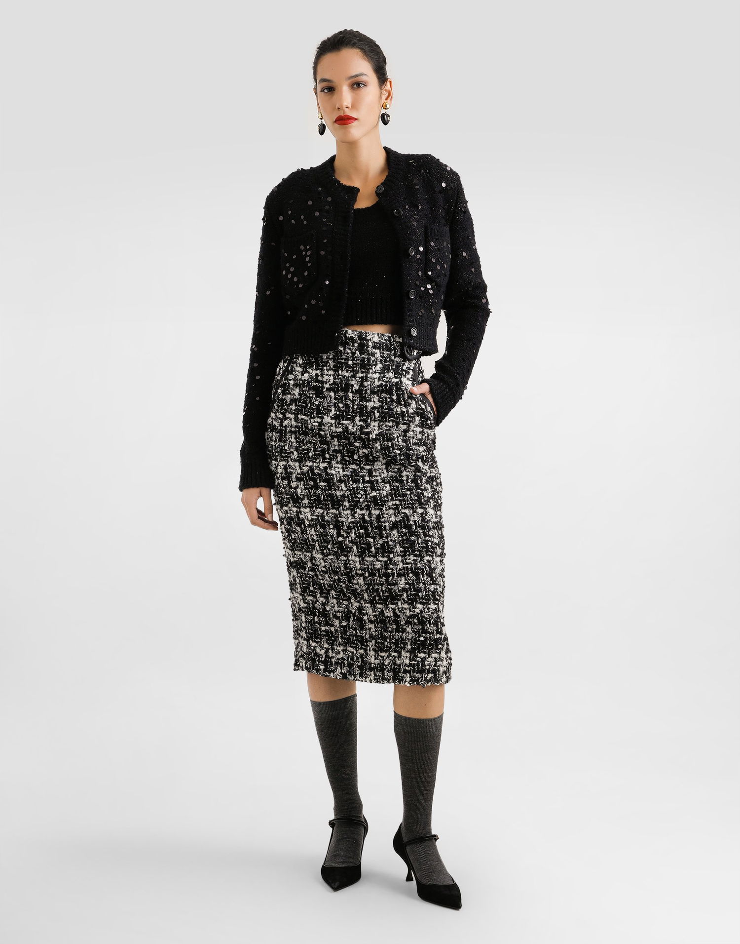 Sveter Dolce & Gabbana Dolce & Gabbana Cropped Sequin Cardigan Čierna | FXVC2ZJFMZXN0000, 1