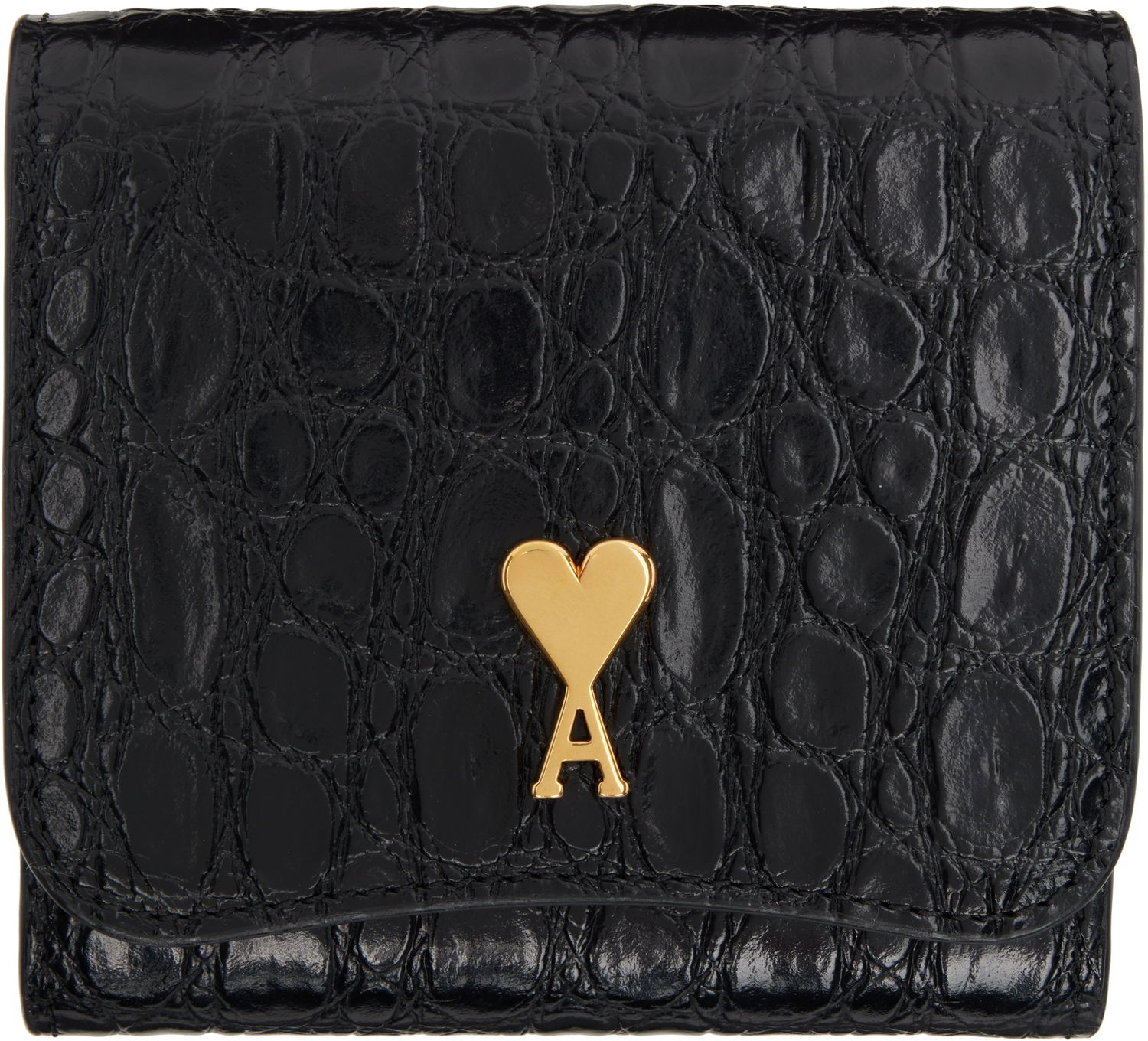 Peňaženka AMI Crocodile-Embossed Compact Wallet Čierna | USL203.AL0075, 0