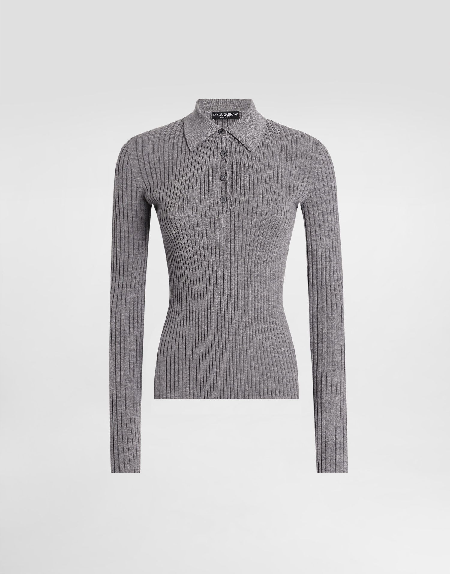 Sveter Dolce & Gabbana Dolce & Gabbana Ribbed Wool Polo Sweater Šedá | FXZ39TJDVDCN0497, 0