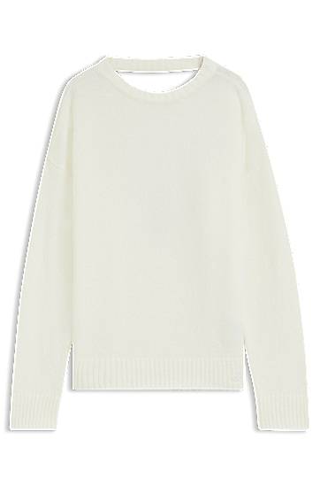 Sveter BOSS Oversized Wool Blend Sweater Biela | 50545082