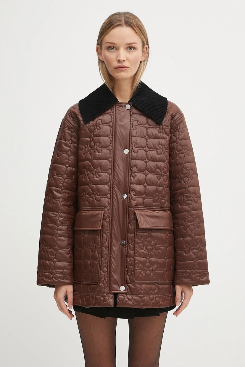 Bunda GANNI GANNI Shiny Quilt Midi Jacket Hnedá | W0397