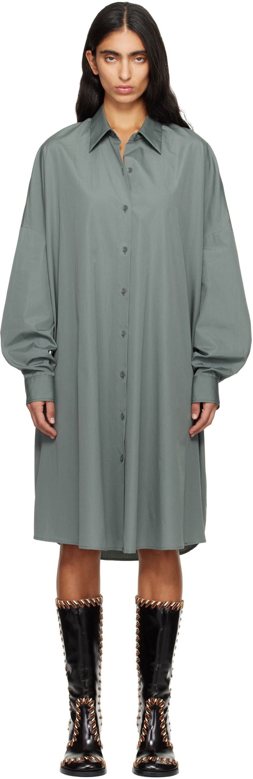 Šaty Dries Van Noten Dries Van Noten Cotton Shirt Midi Dress Zelené | 252-011001-2240