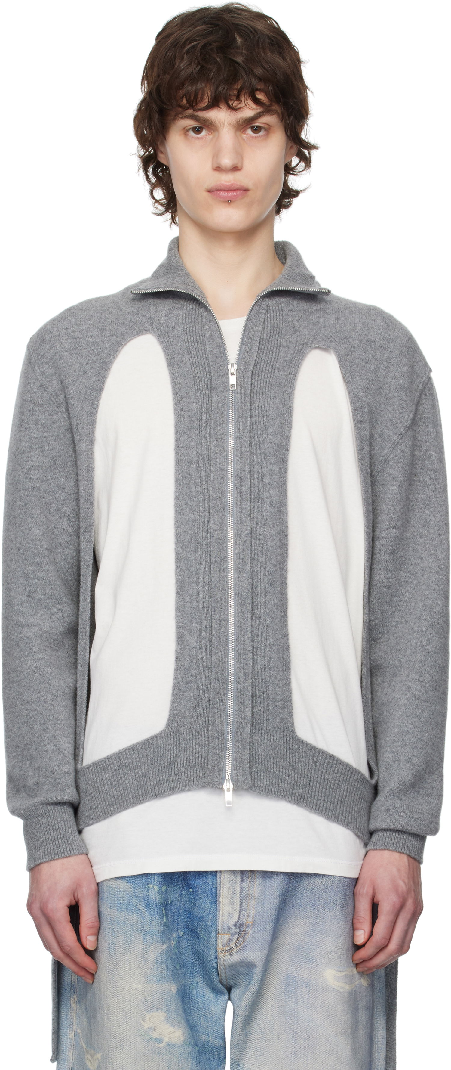 Sveter Simone Rocha Simone Rocha Zip Up Cut Out Window Cardigan Šedá | LMK4M 0660, 0