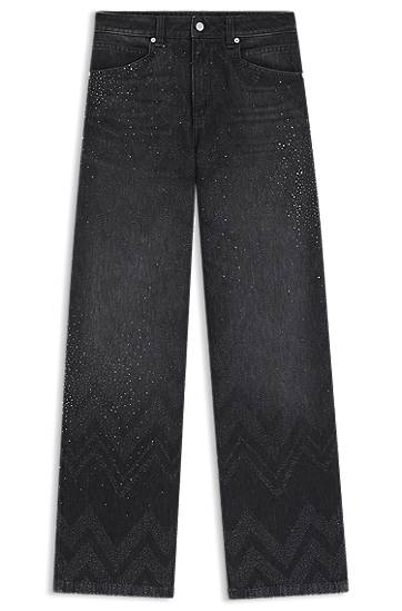Džínsy BOSS Wide-leg crystal-embellished denim jeans Čierna | 50548444