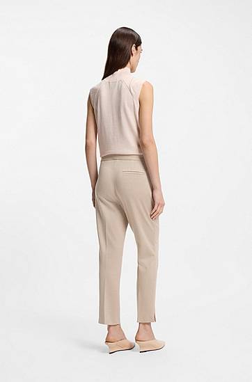 Nohavice BOSS Slim-fit trousers in patterned performance-stretch jersey Béžová | 50555740, 1