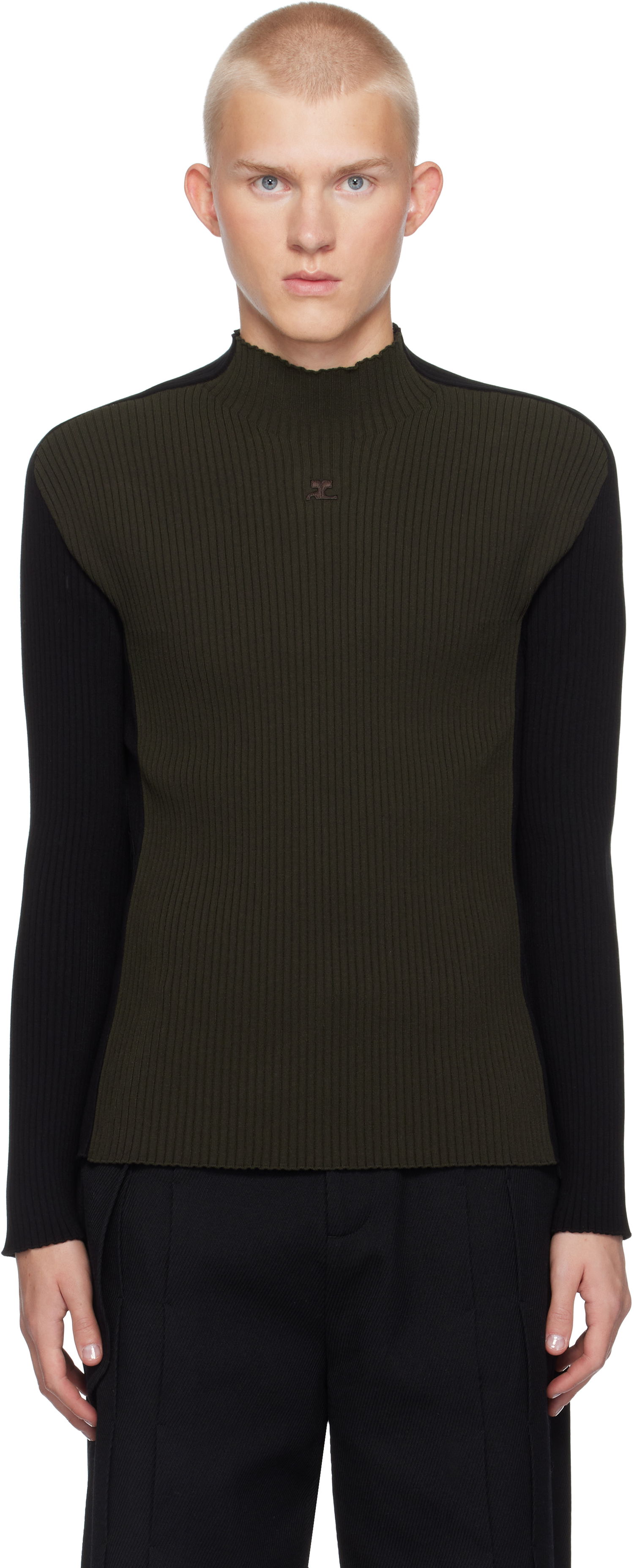 Sveter Courrèges Contrast Frame Rib Knit Turtleneck Zelené | 324MPU184FI0001, 0