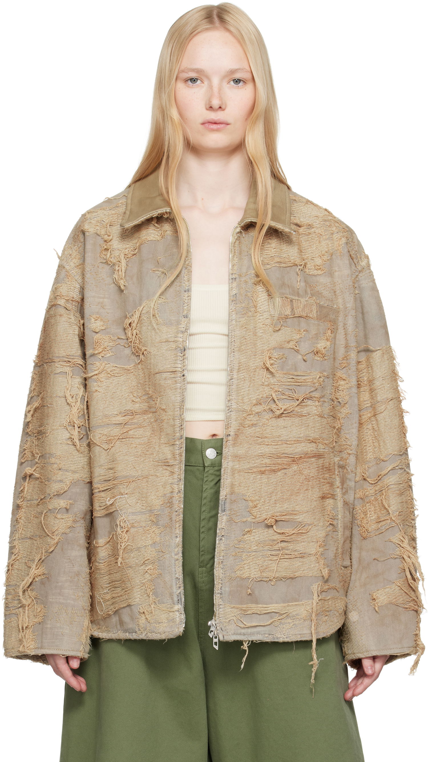 Bunda Diesel Diesel D-Ivar-Fsg Distressed Denim Jacket Béžová | A18111 007AZ, 0