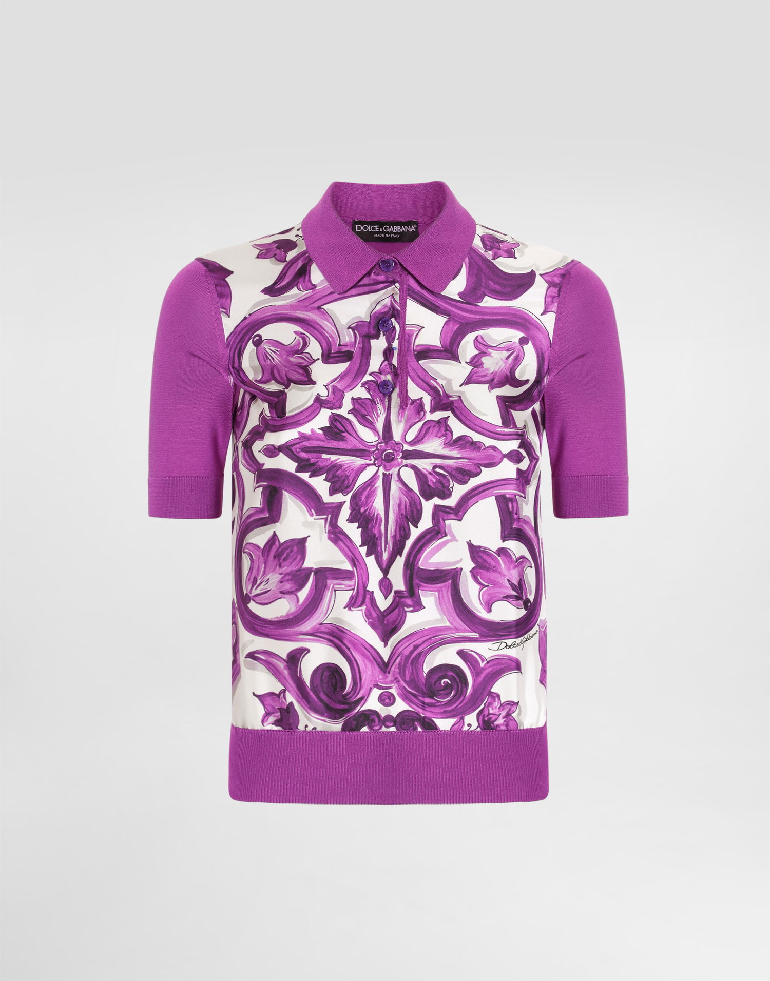 Polo tričko Dolce & Gabbana Dolce & Gabbana Women's Majolica Print Silk Polo Shirt Fialová | FXZ28TJBSJFI13TN, 0