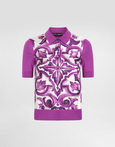 Polo tričko Dolce & Gabbana Dolce & Gabbana Women's Majolica Print Silk Polo Shirt Fialová | FXZ28TJBSJFI13TN, 0