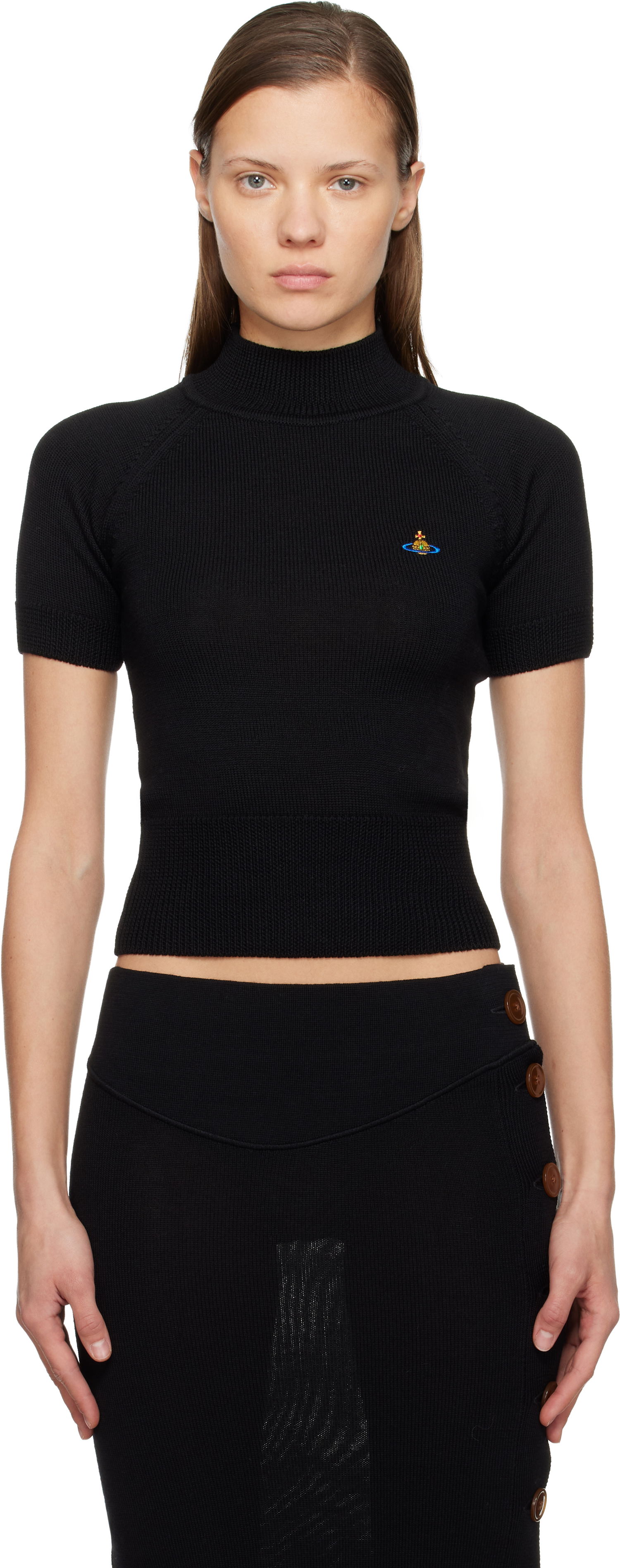 Sveter Vivienne Westwood Vivienne Westwood Bea Ribbed Short Sleeve Cropped Turtleneck Top Čierna | 18030034-Y002M-, 0
