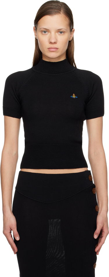 Sveter Vivienne Westwood Vivienne Westwood Bea Ribbed Short Sleeve Cropped Turtleneck Top Čierna | 18030034-Y002M-, 0