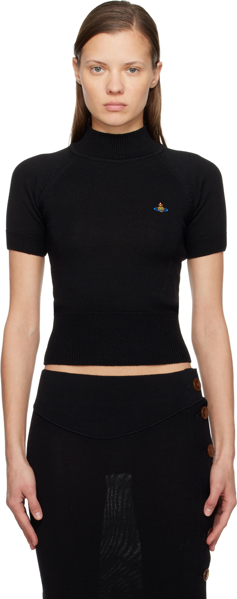 Sveter Vivienne Westwood Vivienne Westwood Bea Ribbed Short Sleeve Cropped Turtleneck Top Čierna | 18030034-Y002M-