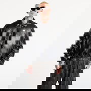 Faux Leather Puffer Bomber Jacket Black