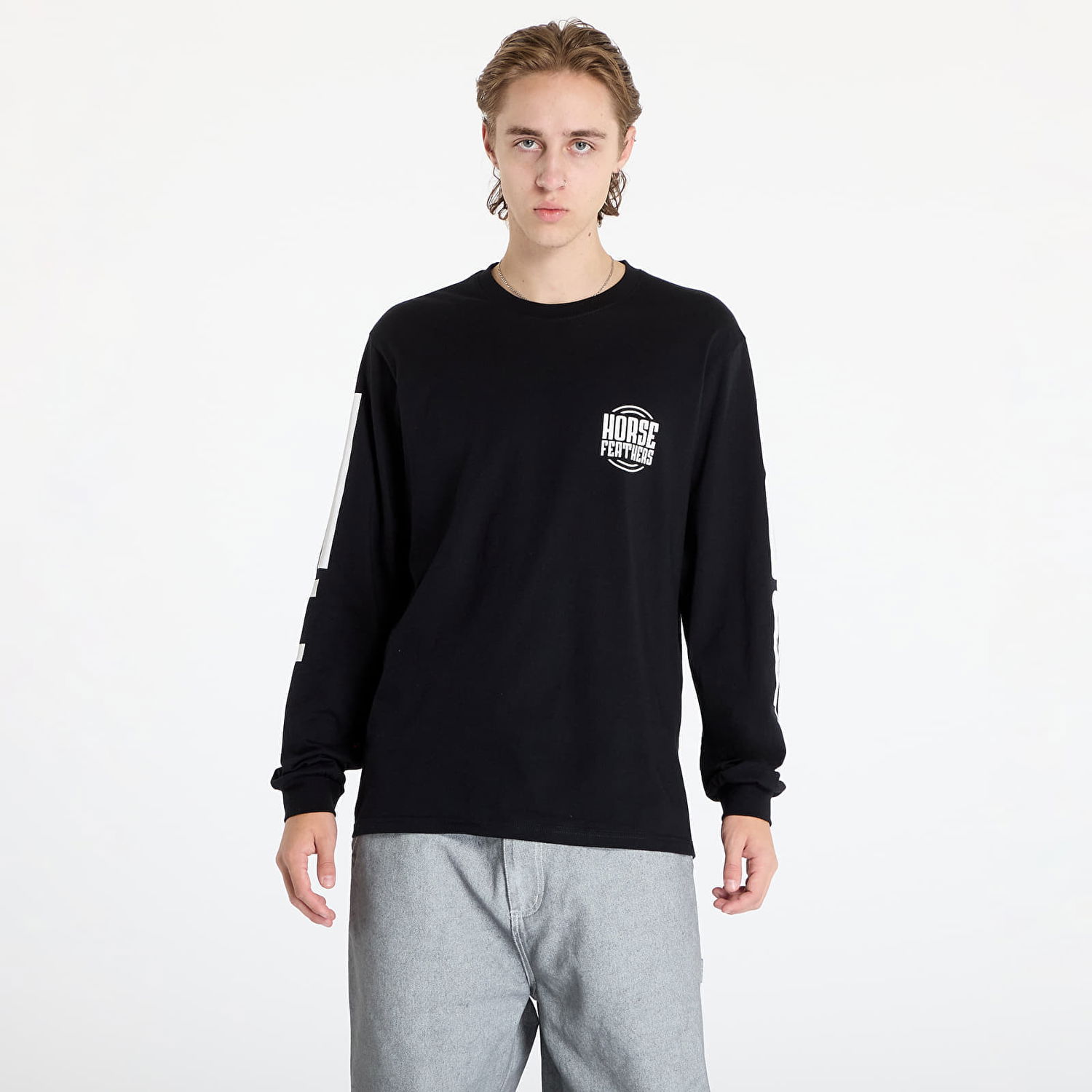 Tričko Horsefeathers Tall Typo Long Sleeve T-Shirt Black M Čierna | SM1356A, 0