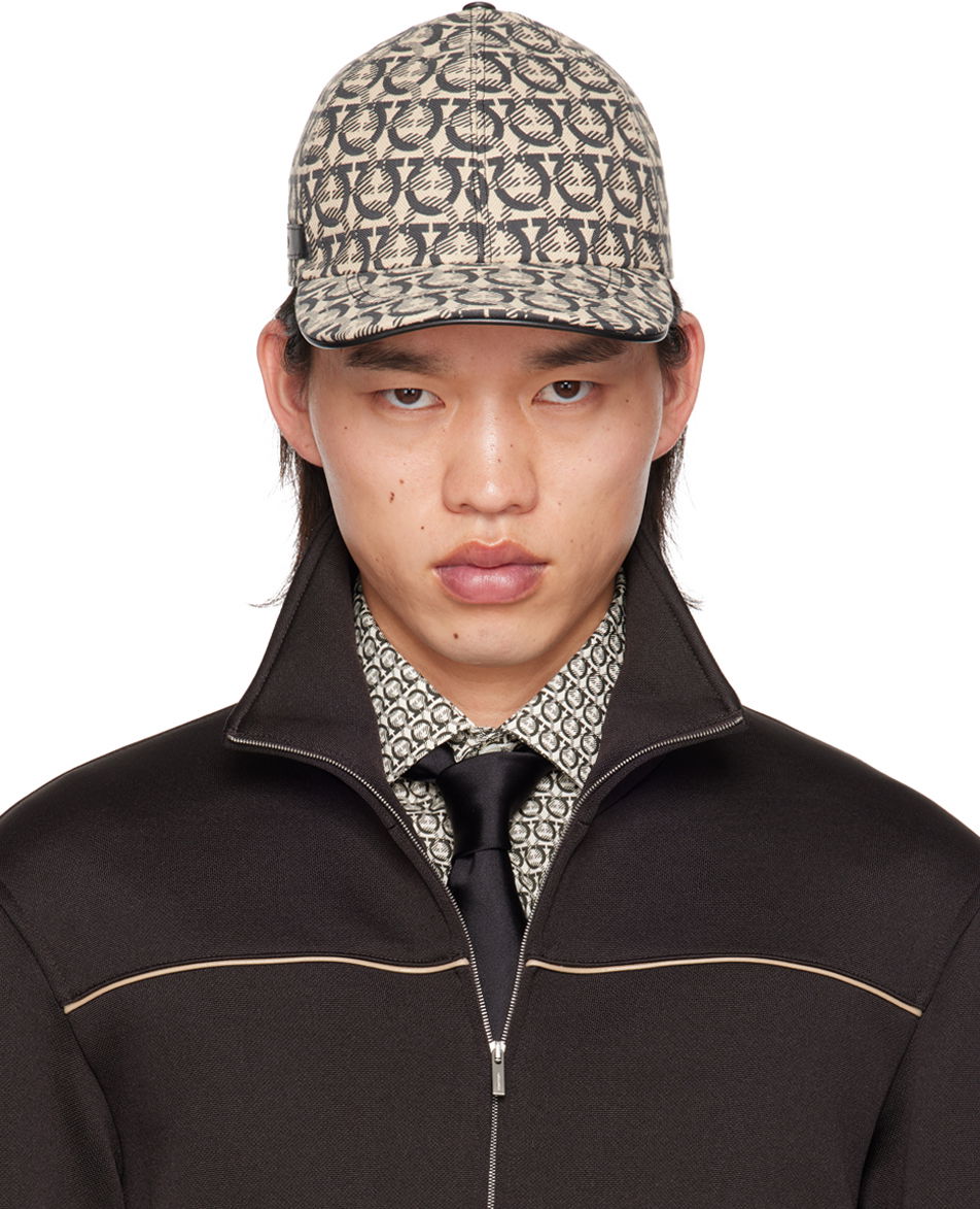 Šiltovka FERRAGAMO Off-White & Gray Gancini Baseball Cap Béžová | 725868, 0
