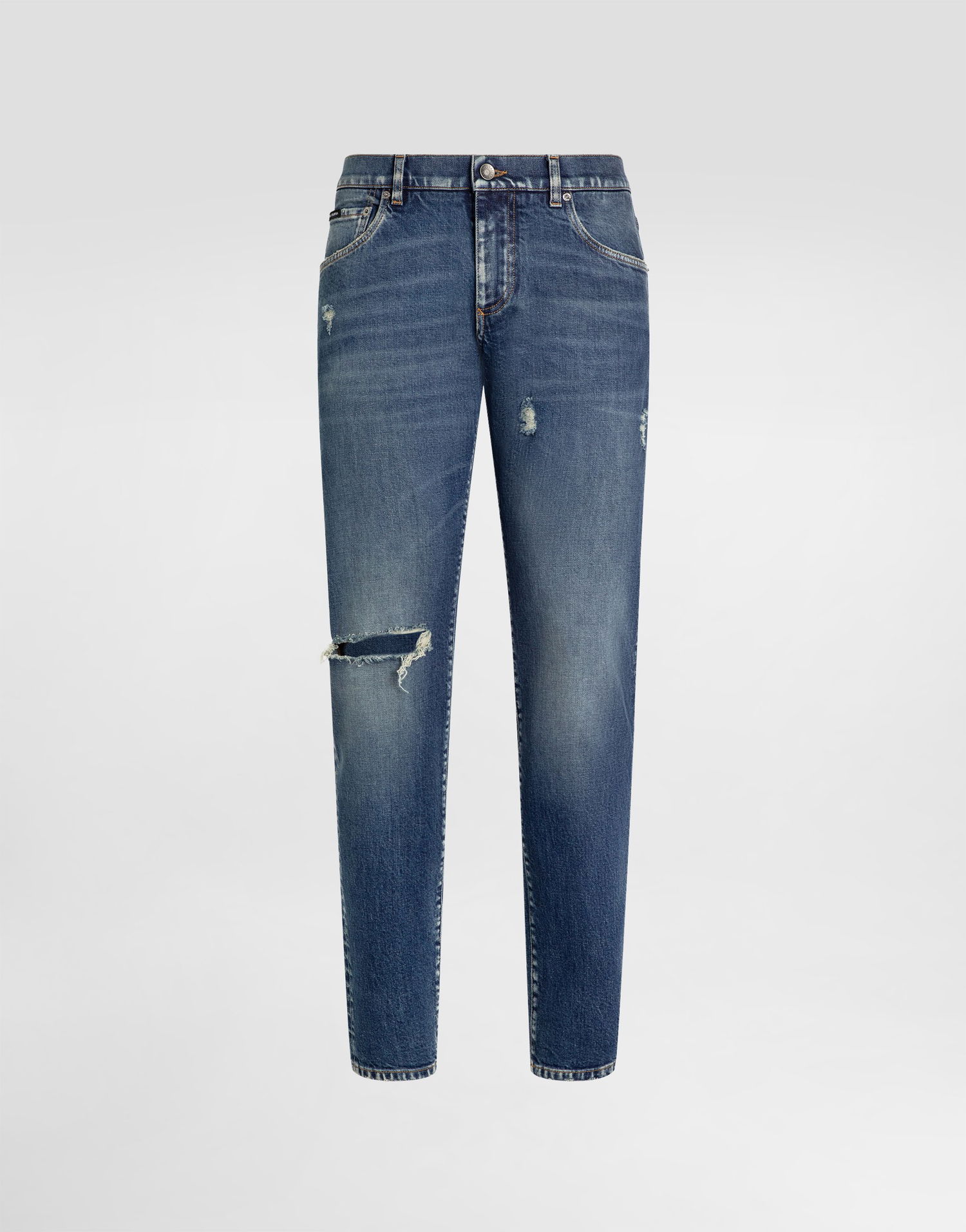 Džínsy Dolce & Gabbana Dolce & Gabbana Slim-Fit Distressed Stretch Cotton Jeans Modrá | GY07CDG8NK4S9001, 0