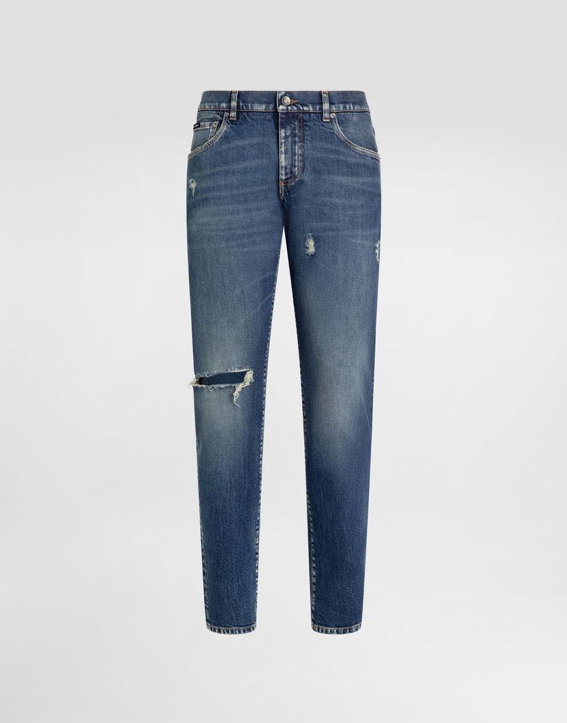 Džínsy Dolce & Gabbana Dolce & Gabbana Slim-Fit Distressed Stretch Cotton Jeans Modrá | GY07CDG8NK4S9001