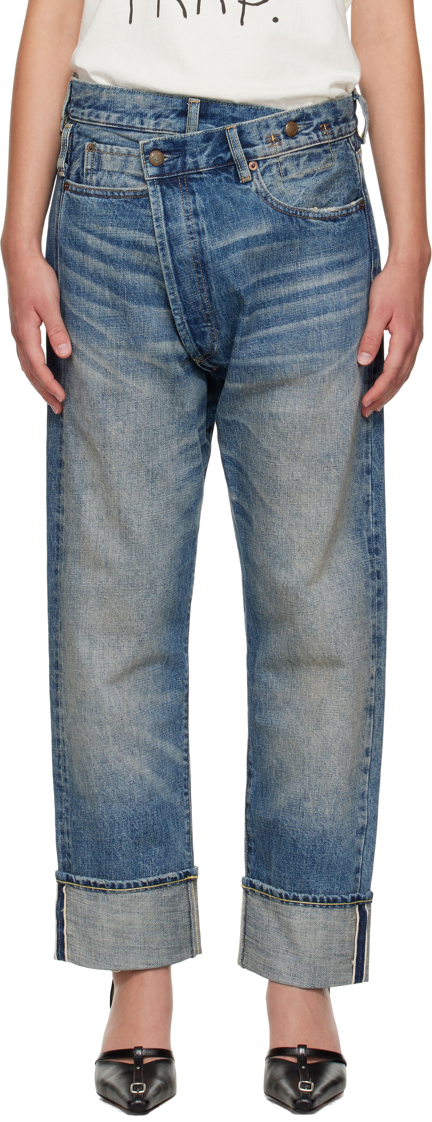Džínsy R13 R13 Cuffed Crossover Jeans Modrá | R13WD193-D324B, 0