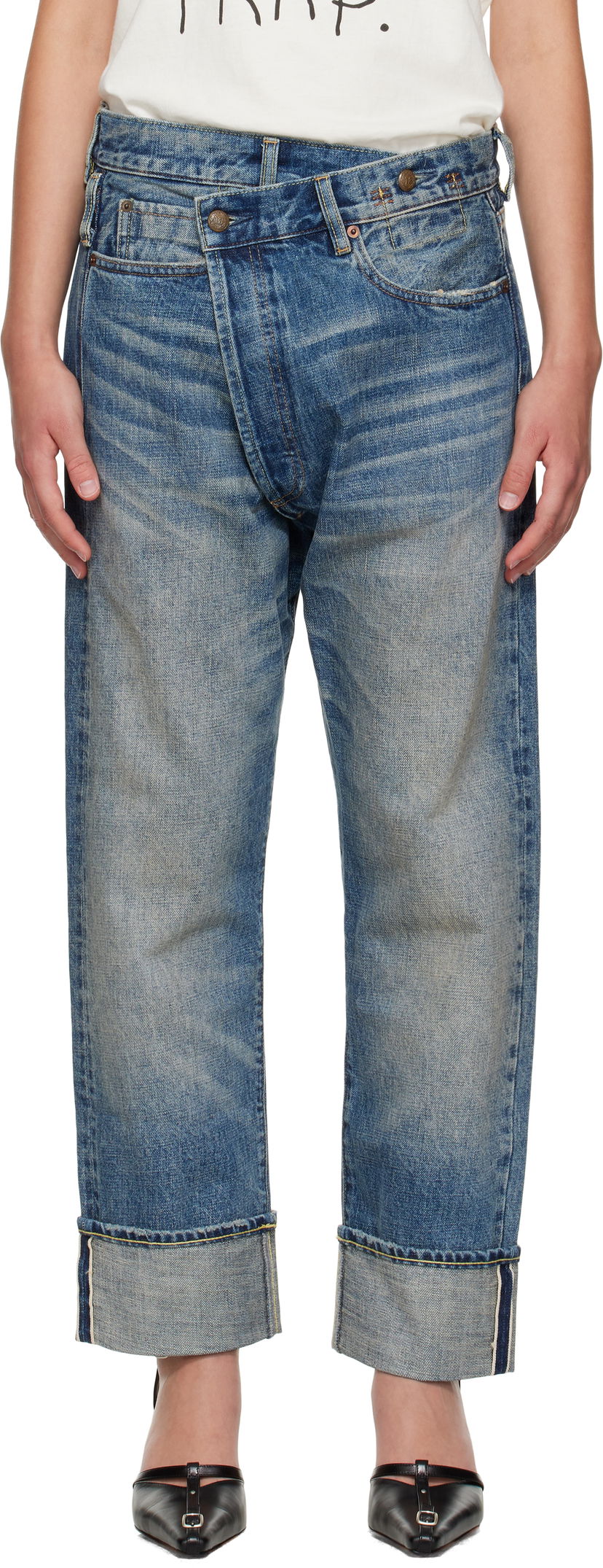 Džínsy R13 R13 Cuffed Crossover Jeans Modrá | R13WD193-D324B