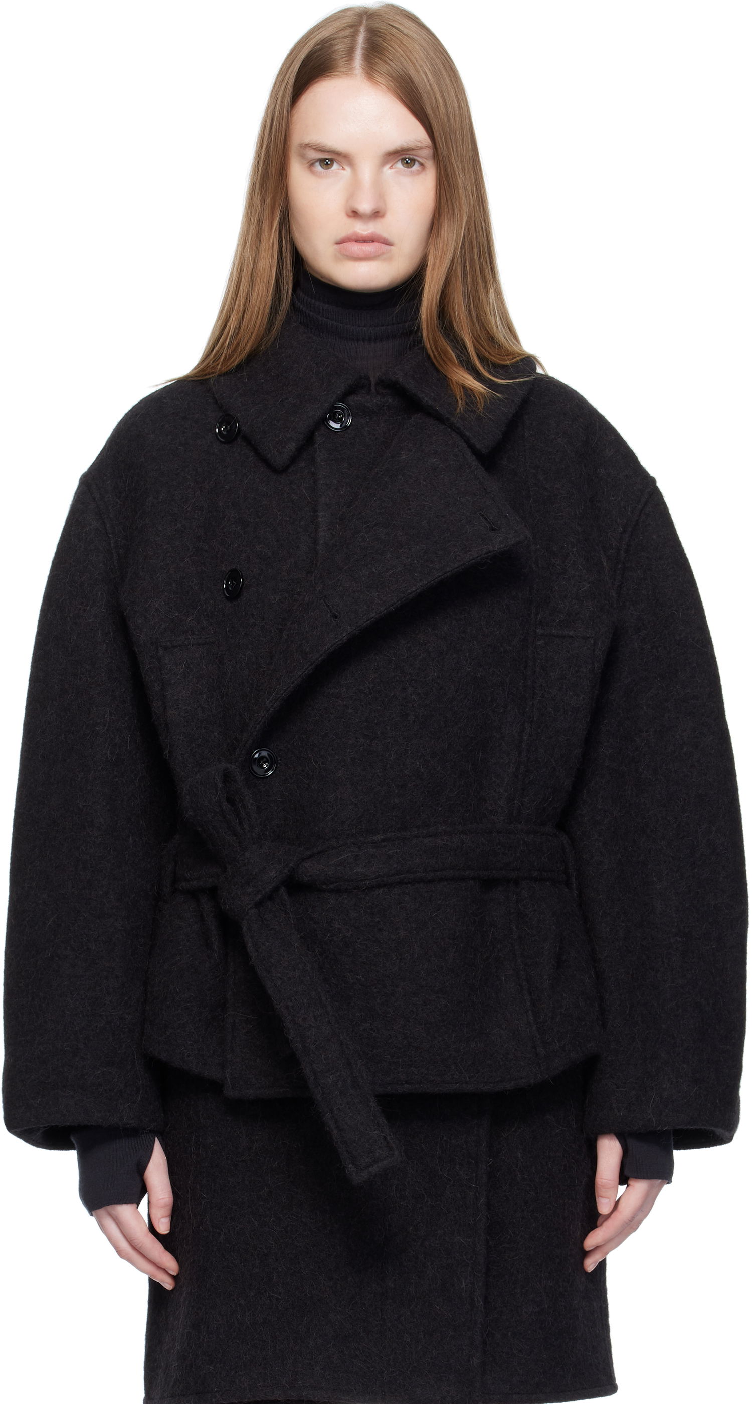 Kabáty LEMAIRE Short Asymmetrical Bathrobe Coat Čierna | CO1149 LF504, 0