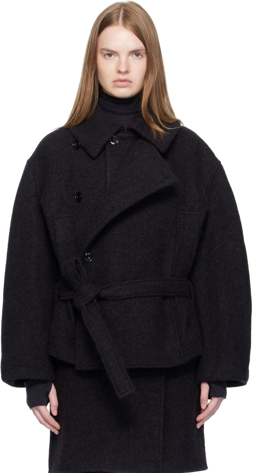 Kabáty LEMAIRE Short Asymmetrical Bathrobe Coat Čierna | CO1149 LF504