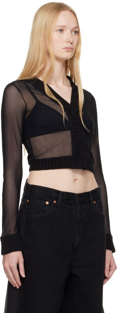 Sveter Maison Margiela MM6 Maison Margiela Elastic Jersey Mesh Long Sleeve Cardigan Béžová | S62NH0041 S24423, 4