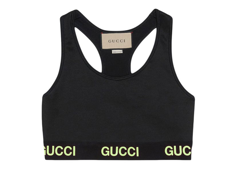 Crop Top Gucci Logo Jacquard Crop Top Black Yellow Čierna | 693086 XJDS5 1131