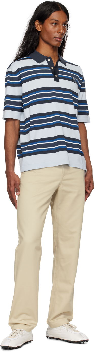 Polo tričko MAISON KITSUNÉ Maison Kitsuné Fine Gauge Striped Polo with Fox Head Patch Modrá | OM00201KT1119, 3