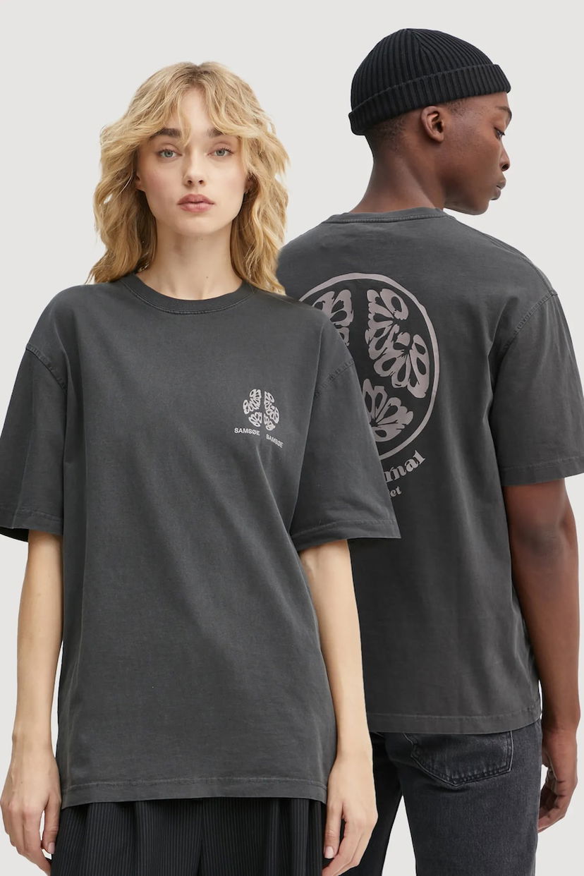 Tričko Samsoe Samsoe Printed Oversized Cotton SAJOURNAL T-Shirt Šedá | U24400006