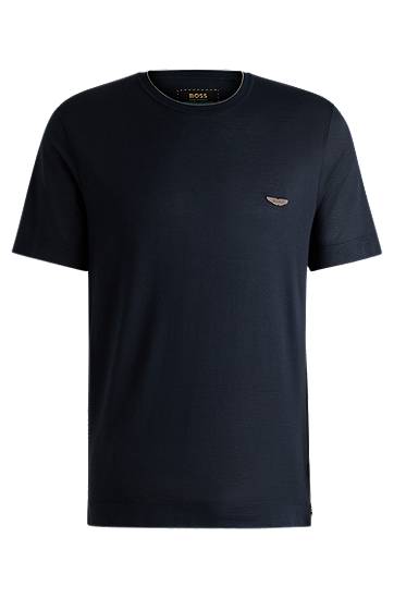 Tričko BOSS BOSS x ASTON MARTIN Cotton, Linen and Silk T-Shirt Navy | 50537874, 0