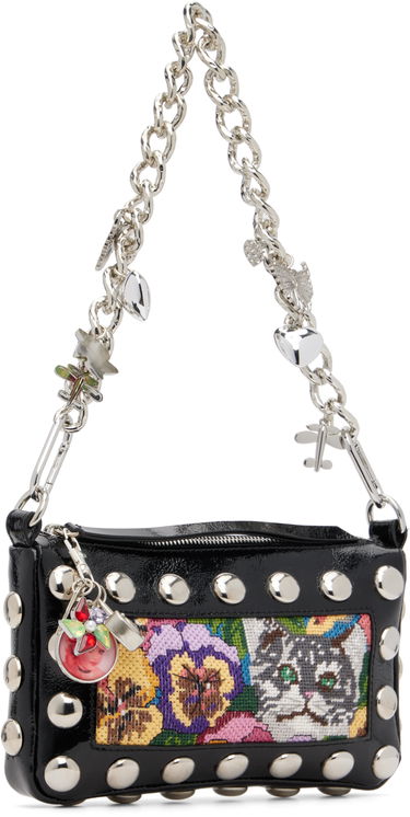 Kabelka Chopova Lowena Fillie Studded Chain Charm Embroidered Pouch Bag Čierna | 6453, 1
